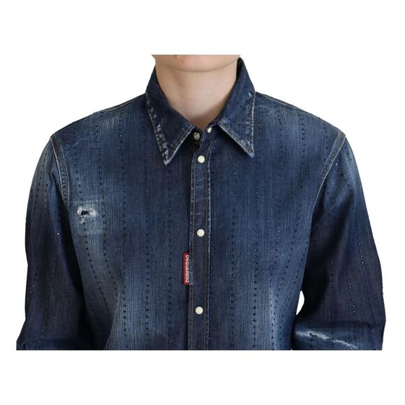 Dsquared² Blue Washed Cotton Button Down Collared Denim Women's Top (Pre-Owned) - Picture 5 of 5